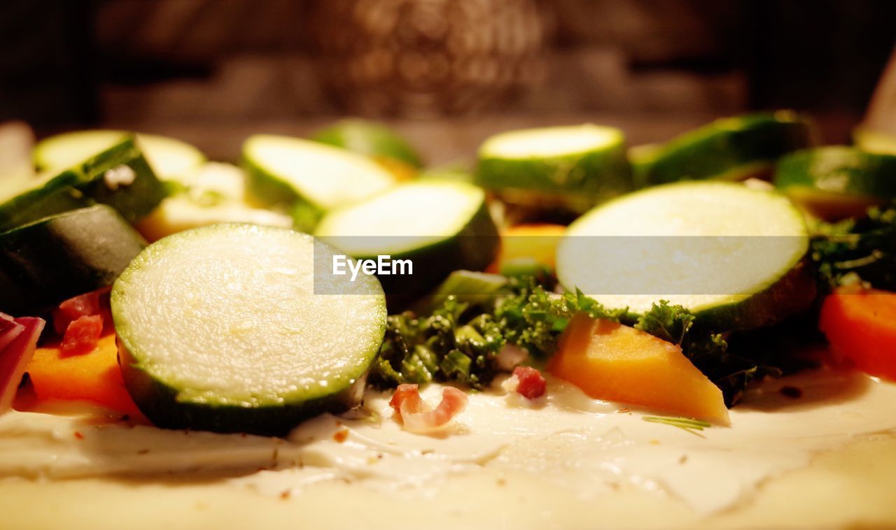 Close-up of vegetables in pizza