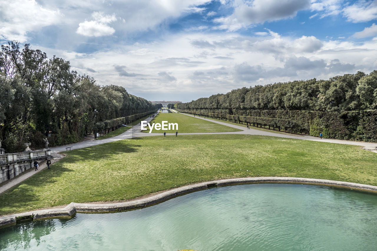 The beautiful garden of the reggia of caserta with many fountains