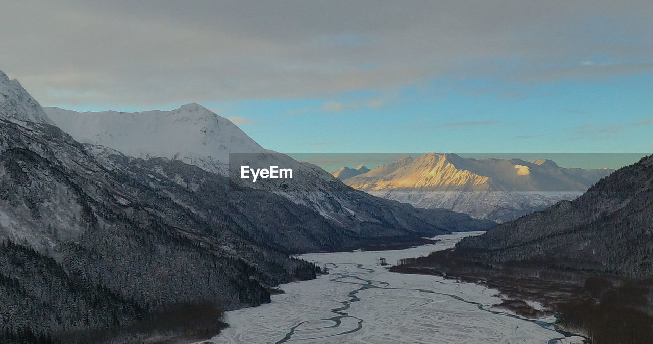 Scenic view of snowcapped mountains against sky