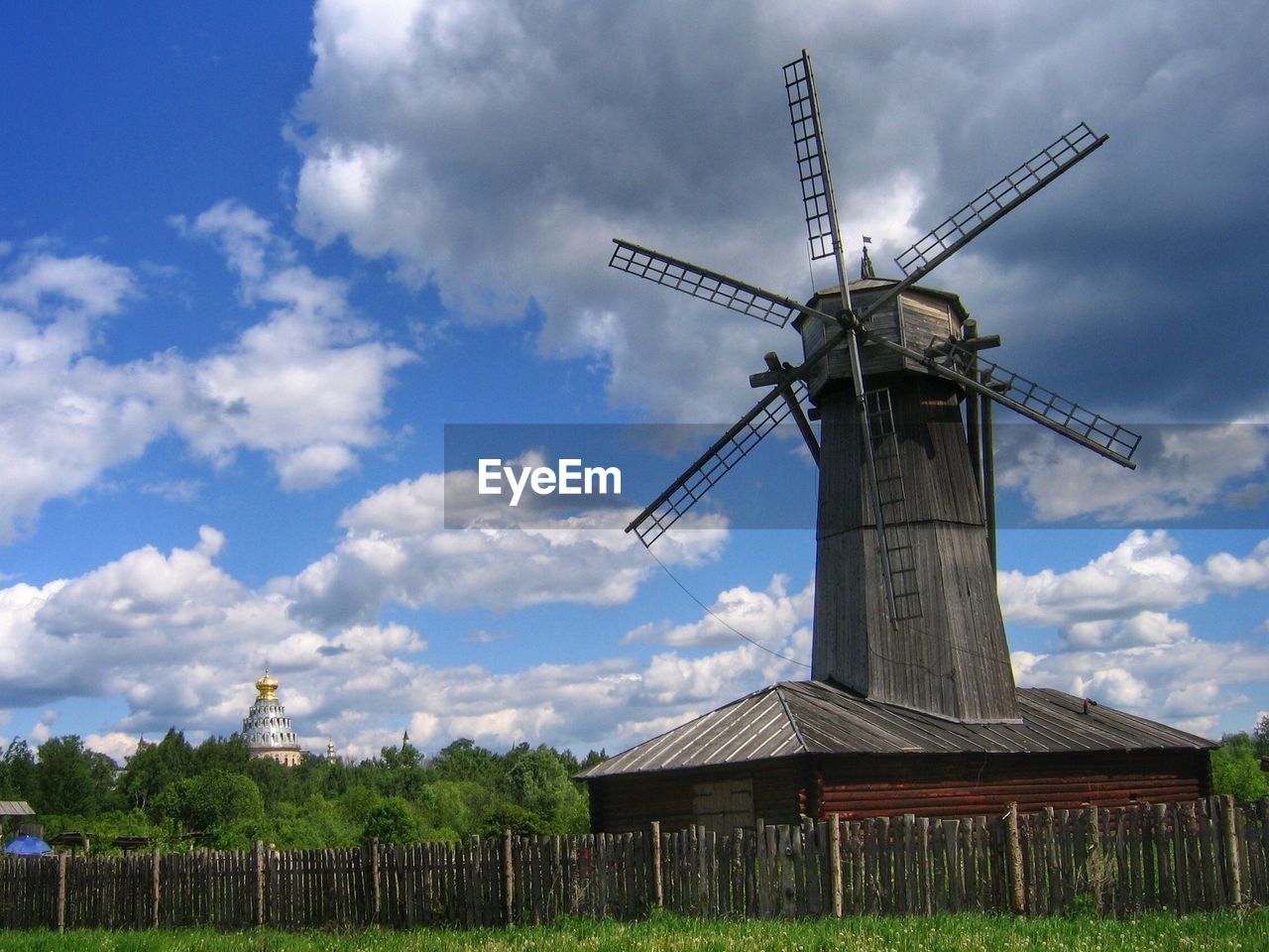 Wind turbines on field