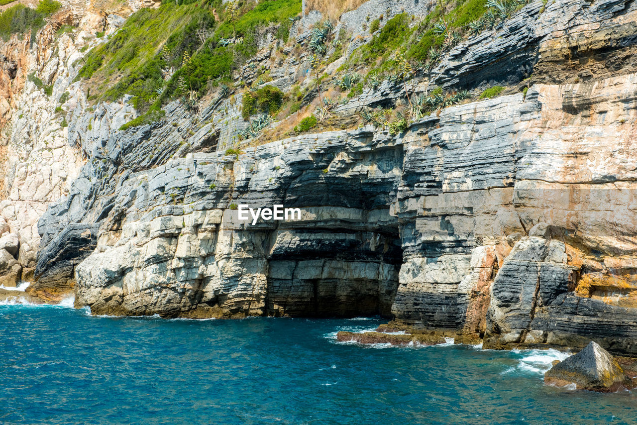 Sea by cliff against sky