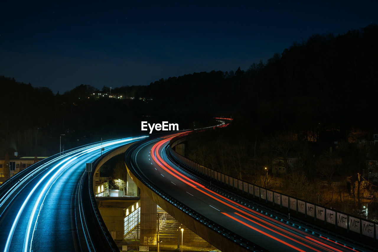 Light trails on highway at night