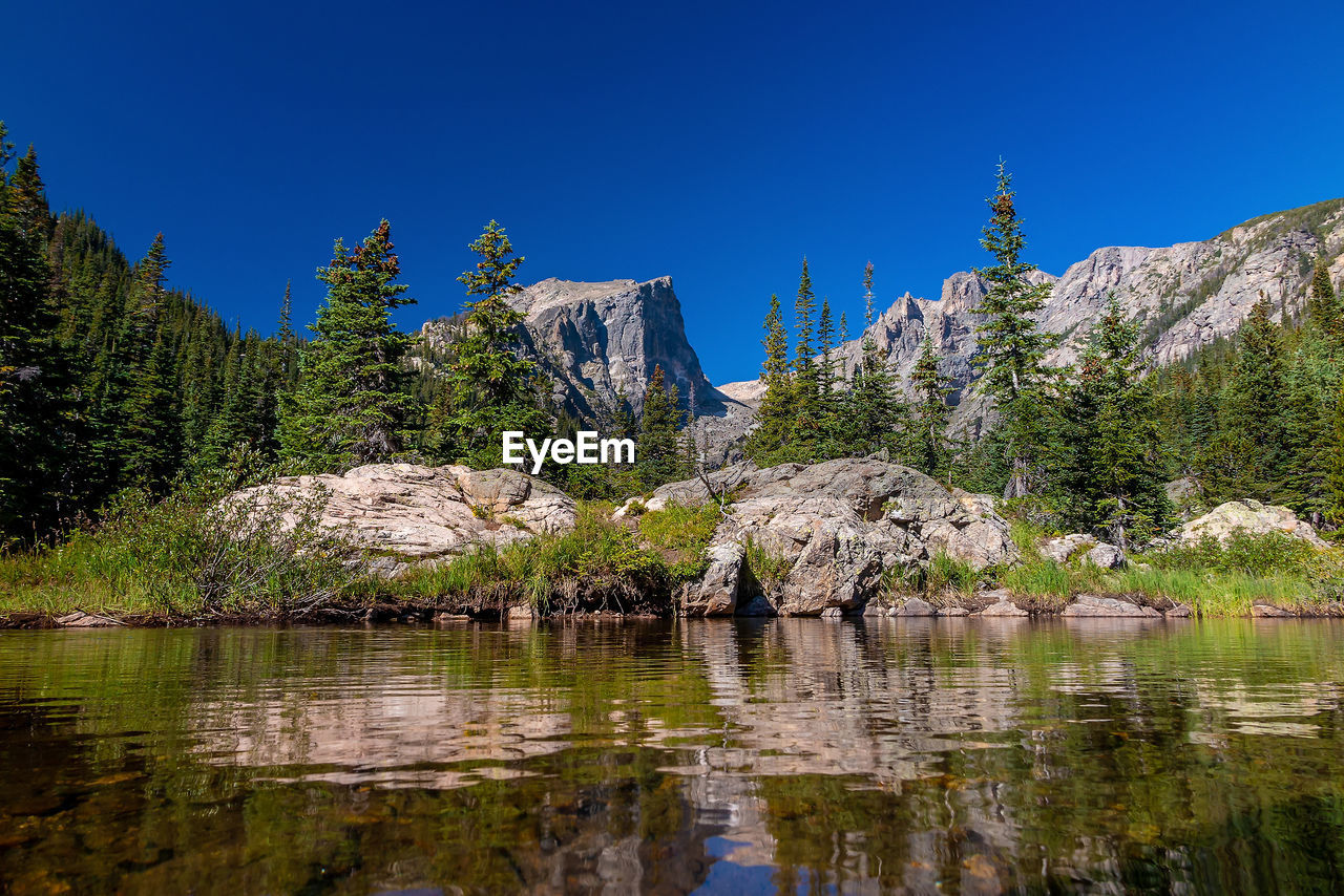 scenic view of lake against blue sky