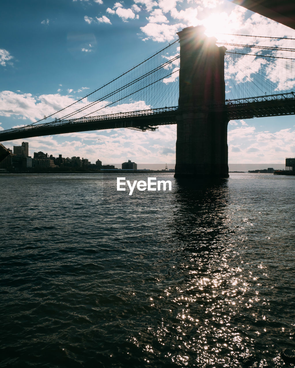 SUSPENSION BRIDGE OVER RIVER AGAINST SKY