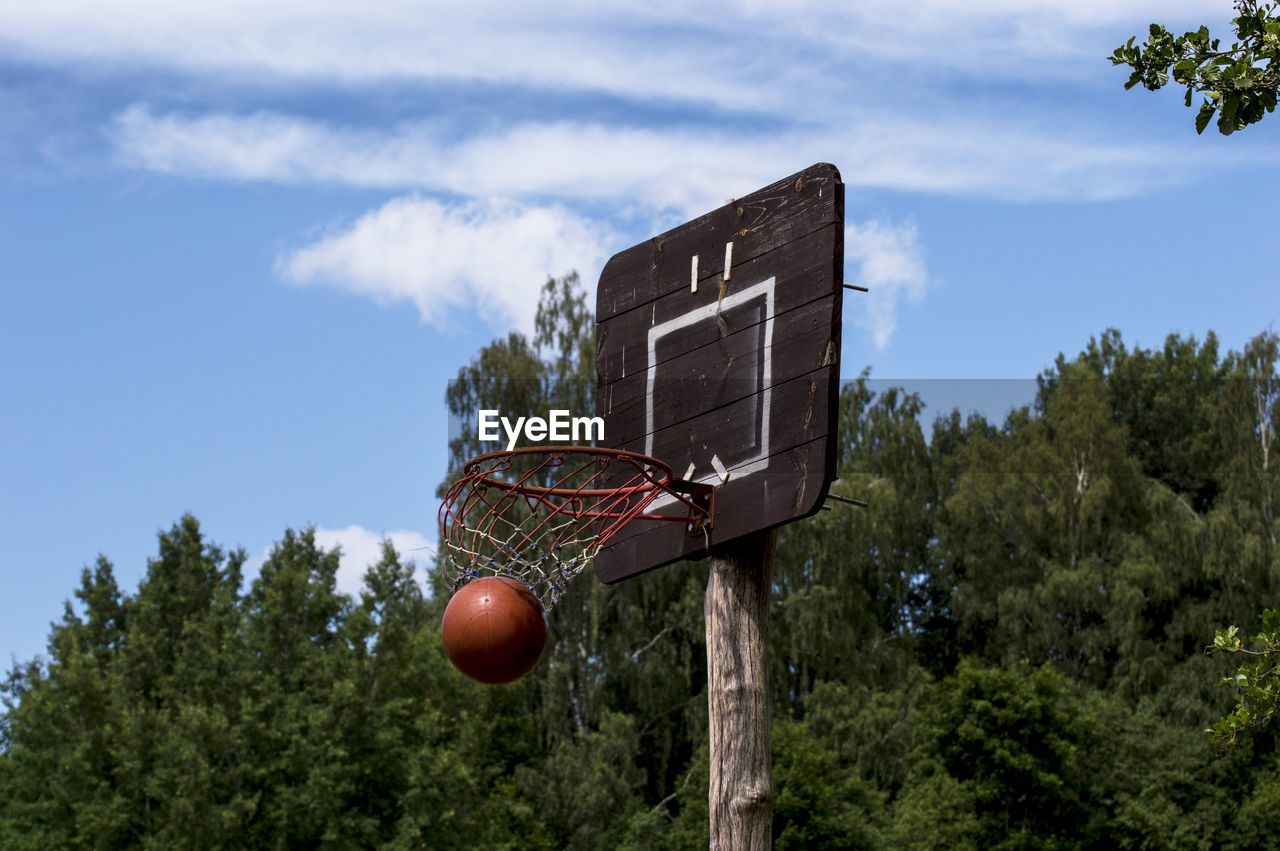 Low angle view of basketball hoop against sky