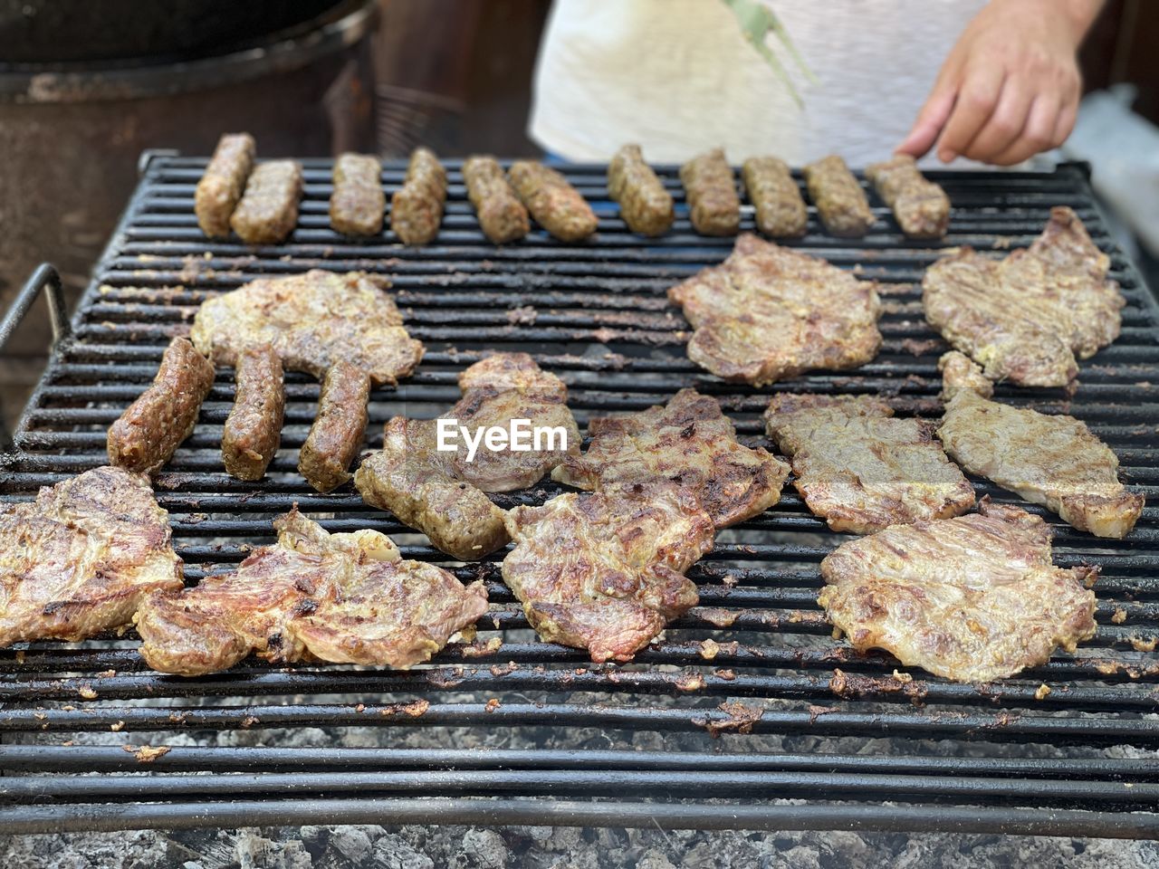 Close-up of meat on barbecue grill