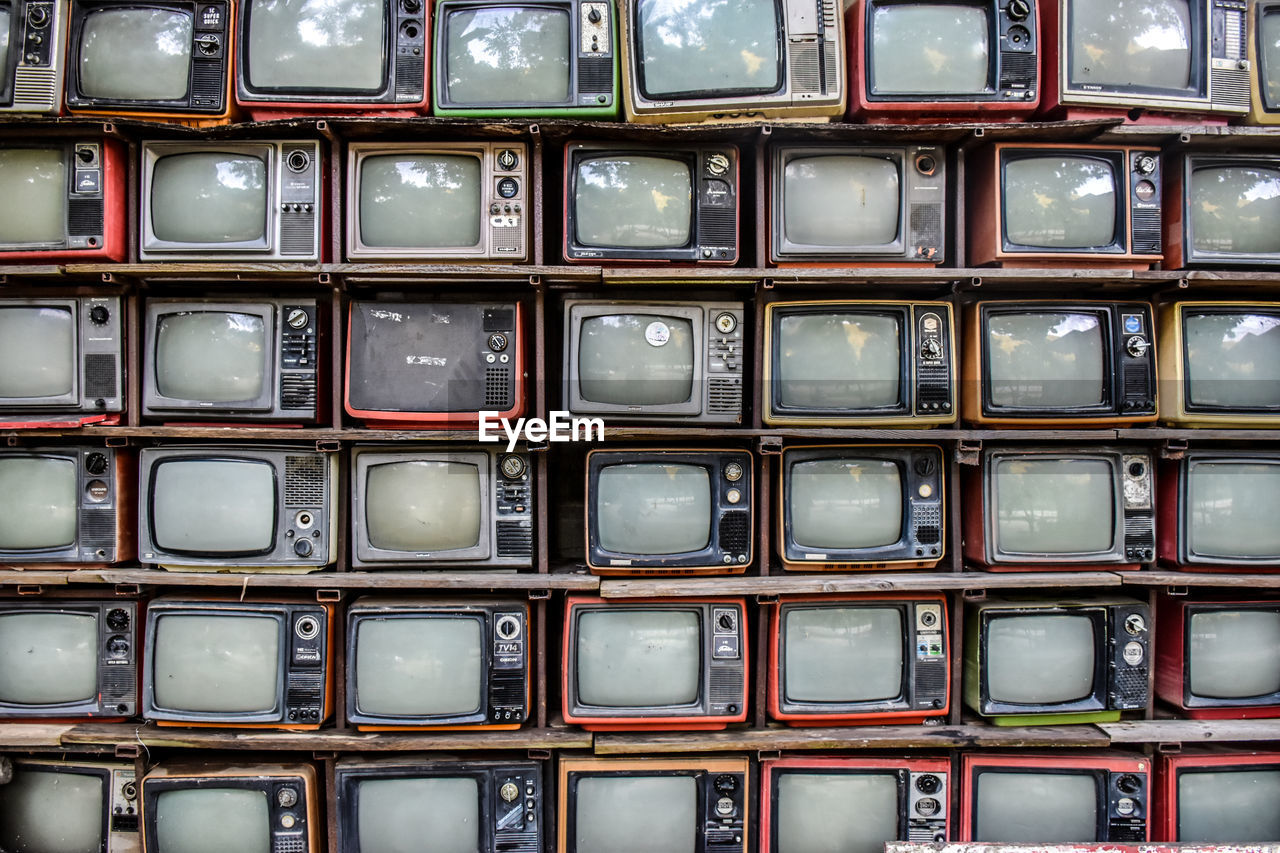 Full frame shot of old television sets