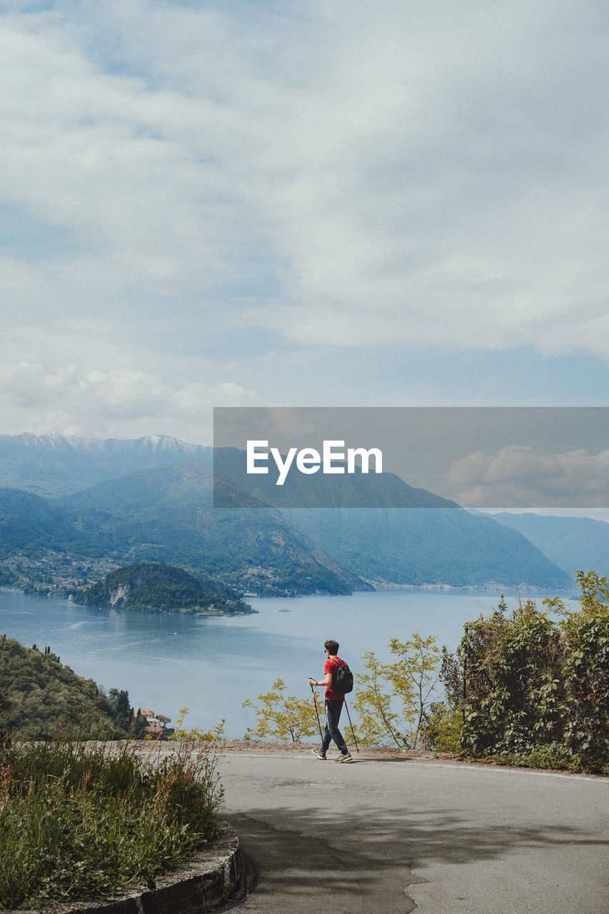 Hiker on the lake of lecco