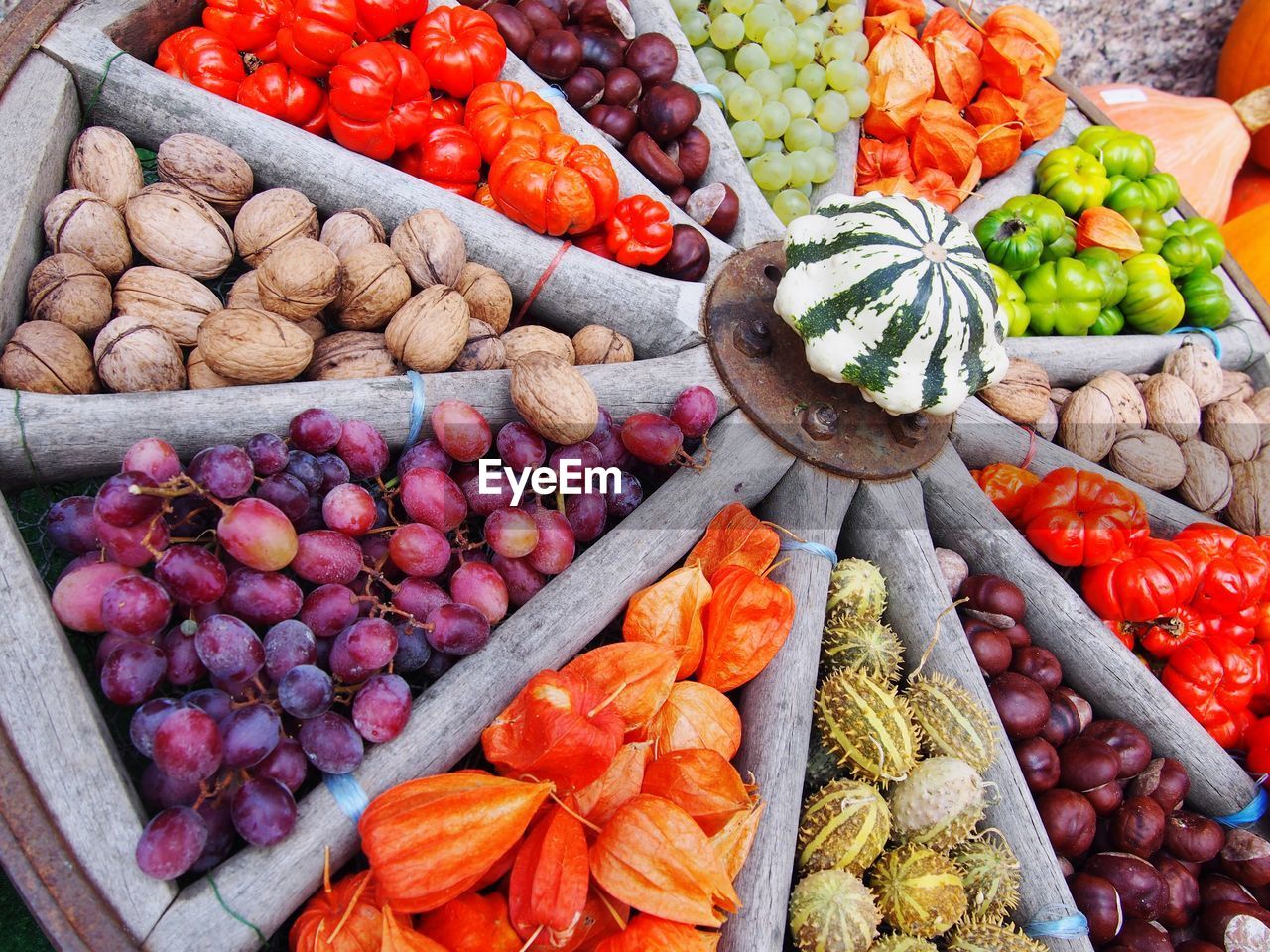High angle view of fruits in market stall