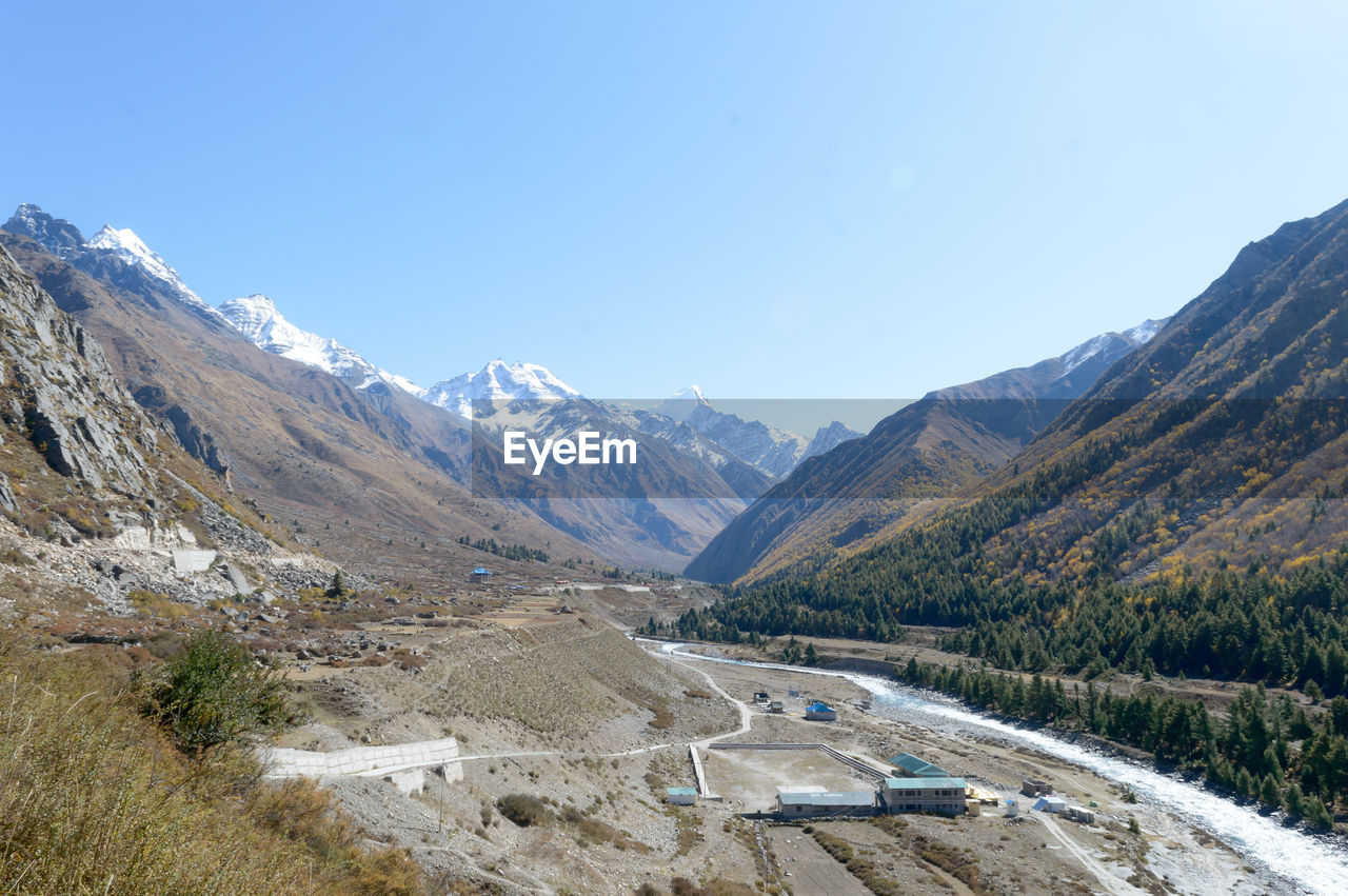 Himalayas highland islands mountain valley city sangla valley, chitkul village himalayas mountains