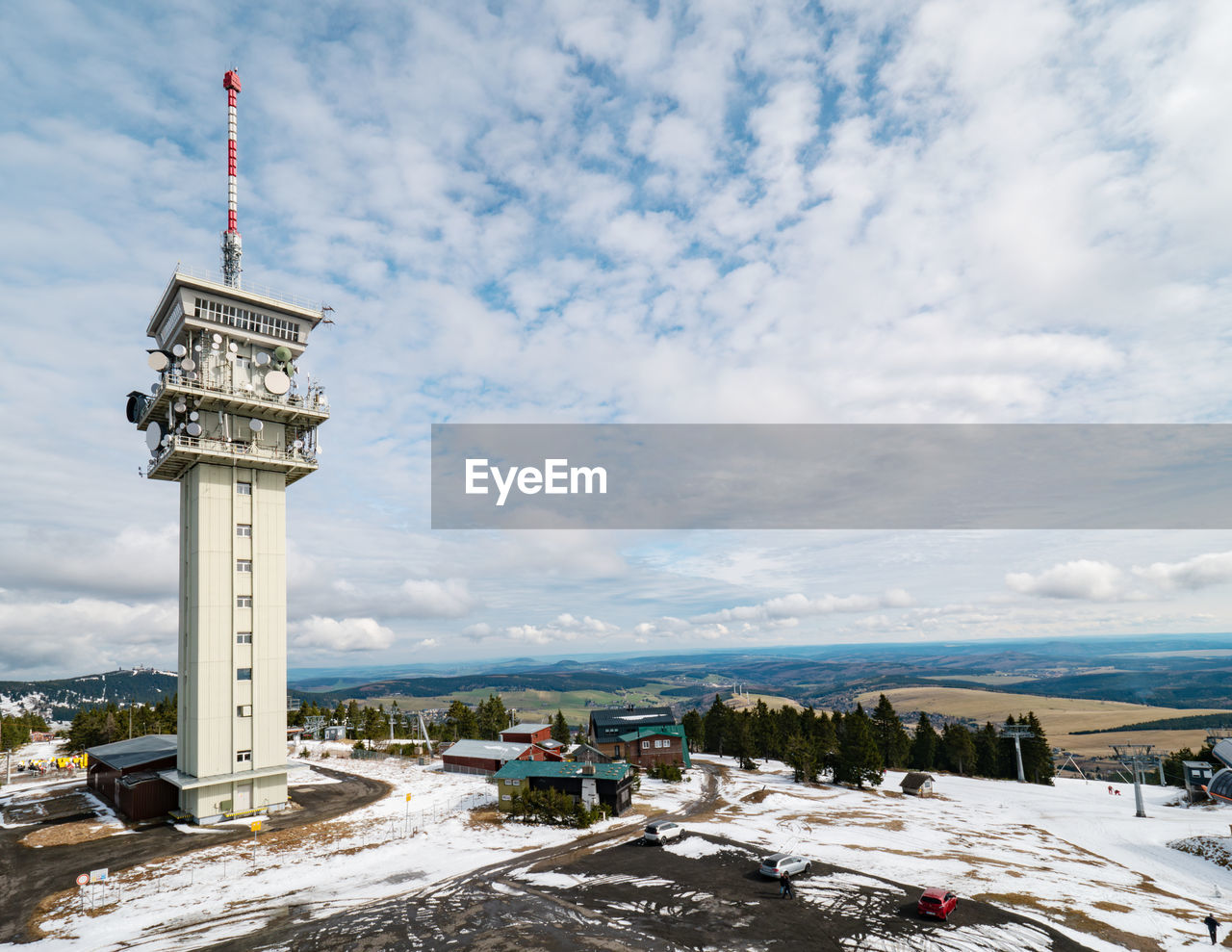 Tv transmiter on klinovec mountain peak 1244m.  ore mountains,  krusne hory  in the czech republic.
