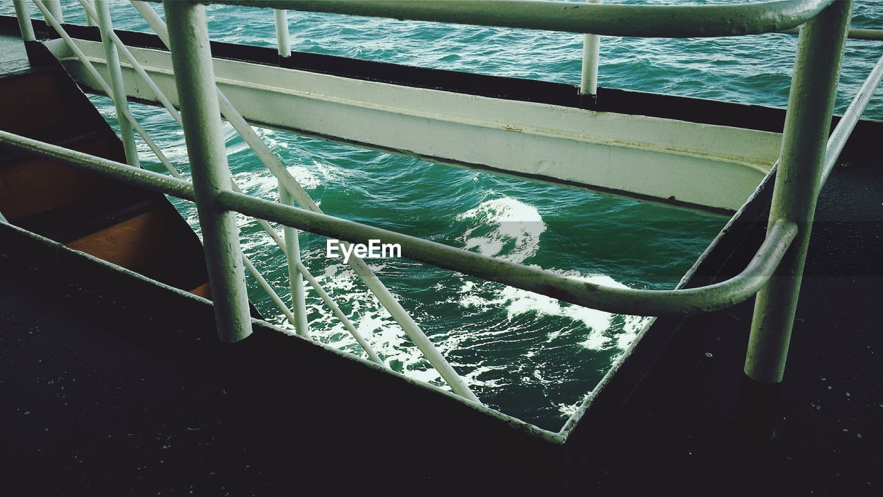 High angle view of sea seen from boat deck