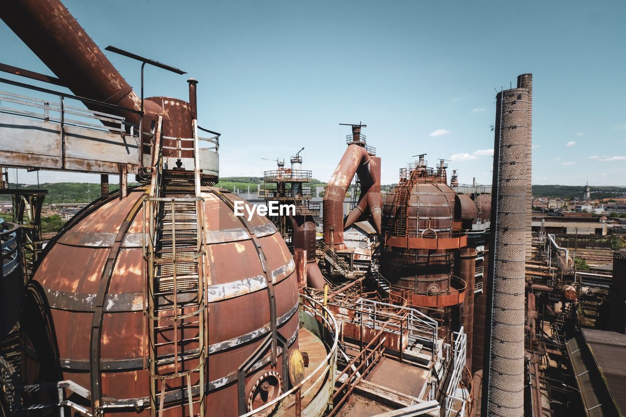 High angle view of factory against sky