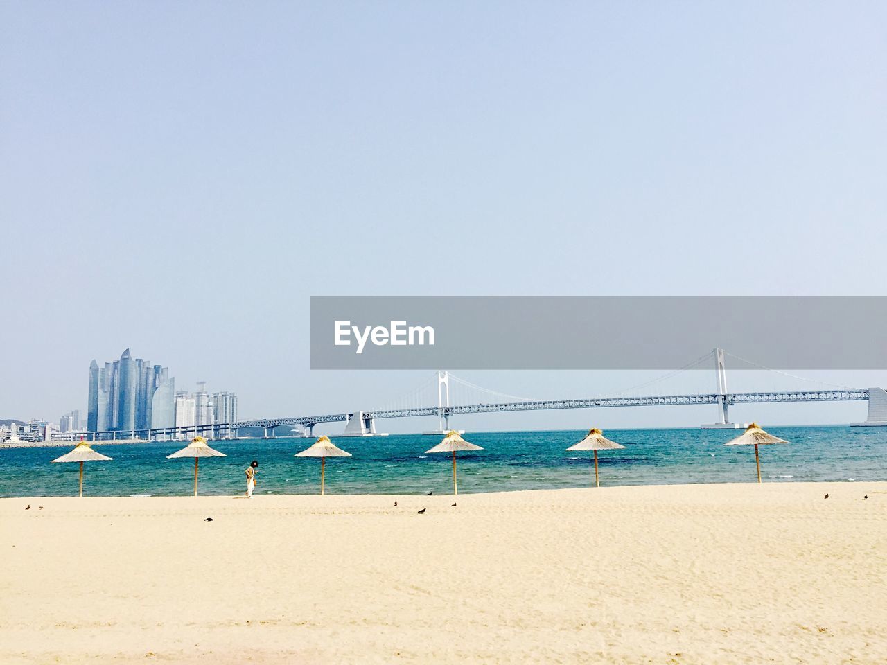 Scenic view of beach against clear sky