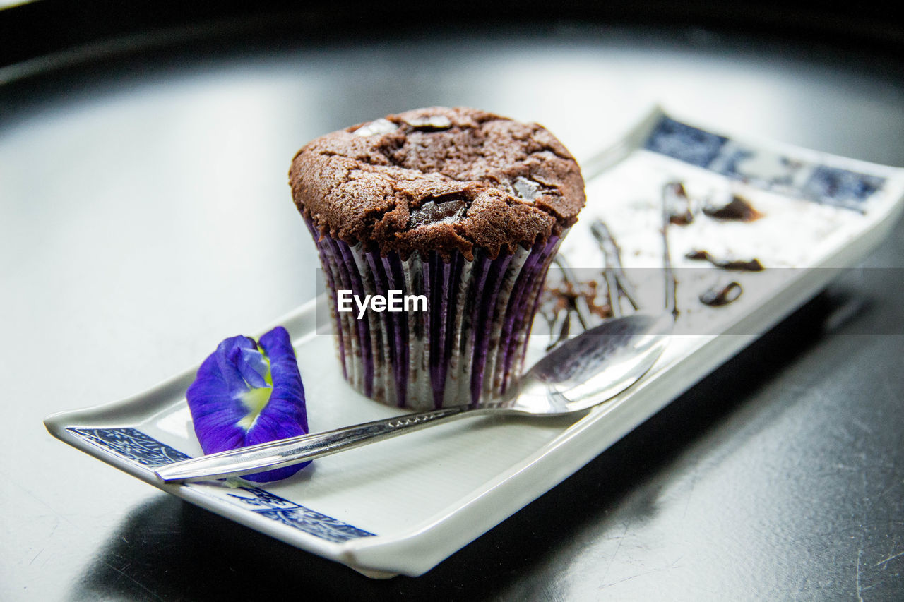 Close-up of chocolate cake on table