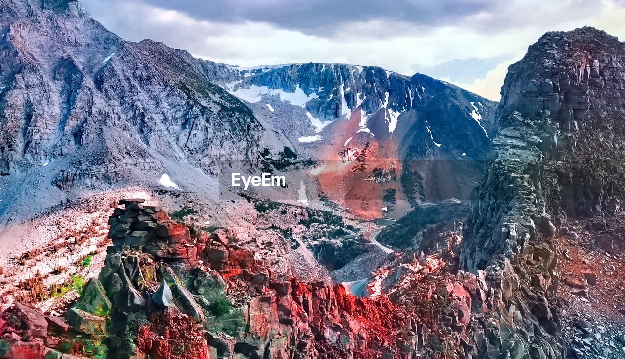 Panoramic view of snowcapped mountains against sky