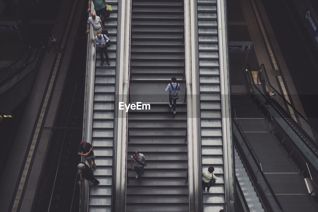 High angle view of people escalators berlin hauptbahnhof