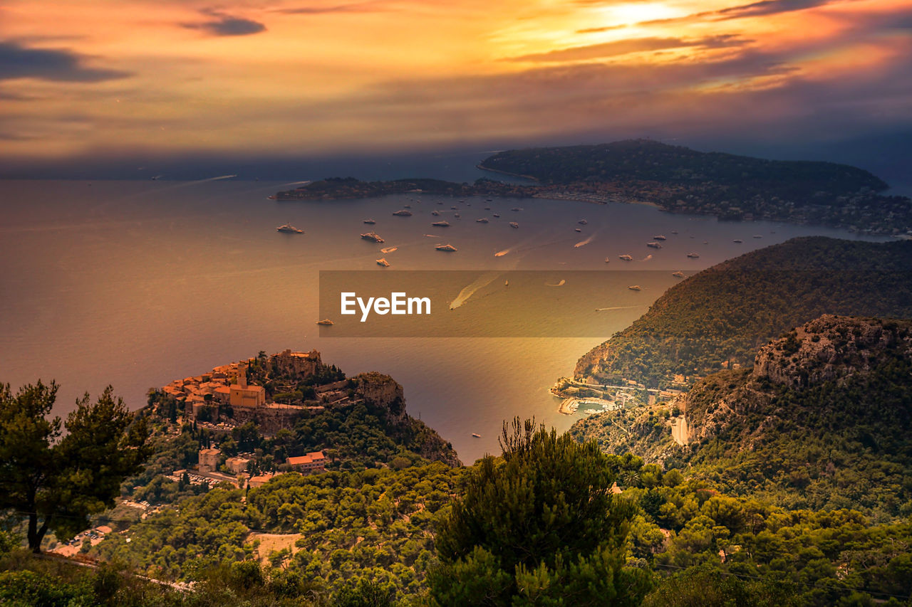 Scenic view of mountains against sky during sunset, french riviera 
