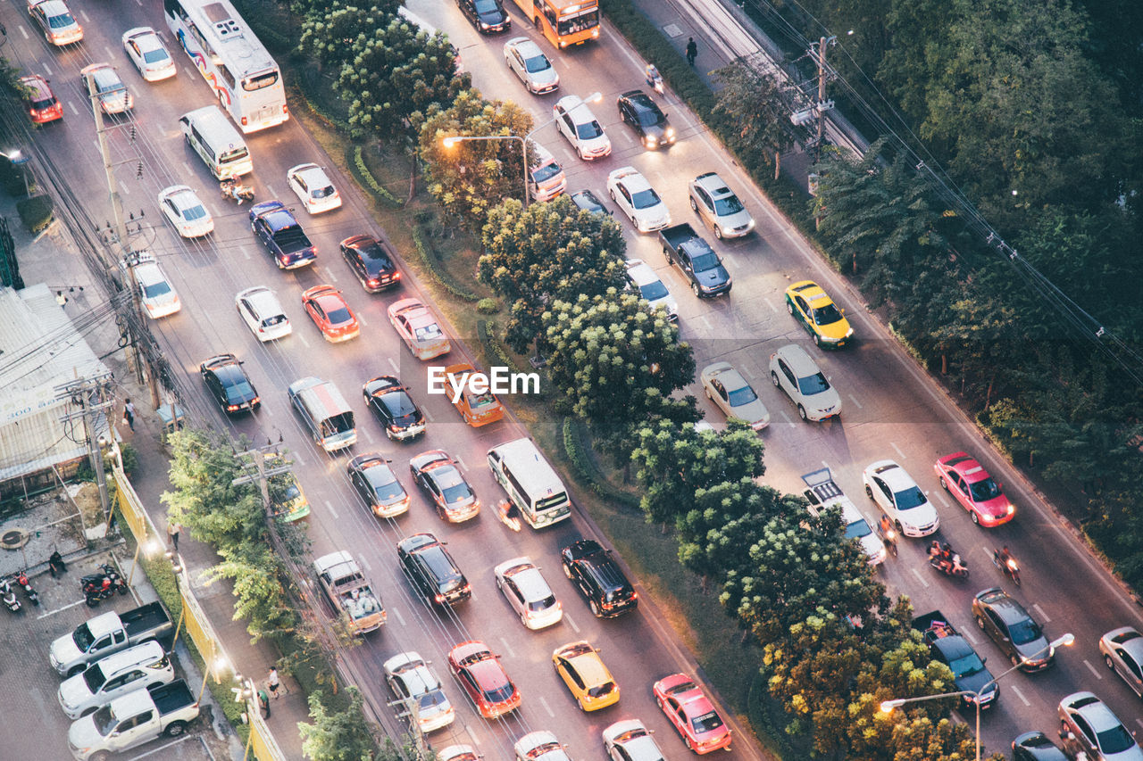 High angle view of traffic on roads