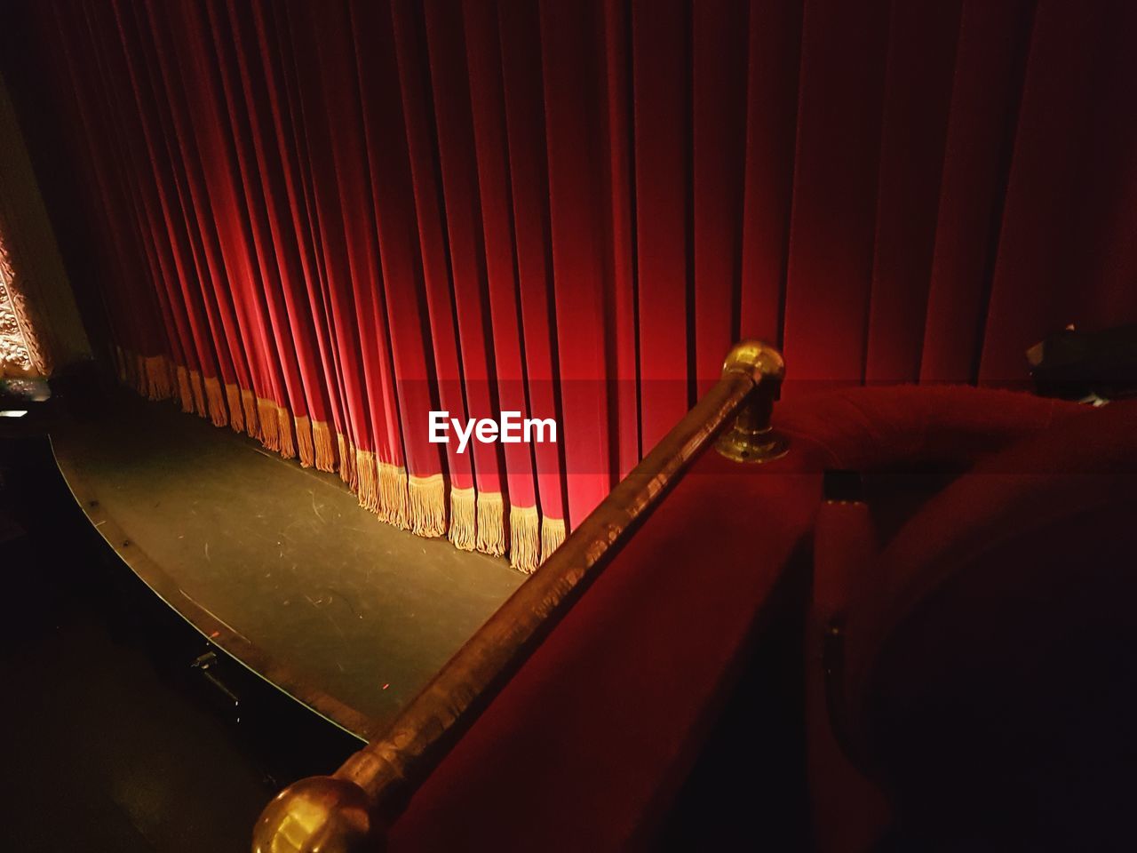 High angle view of red curtain hanging at stage