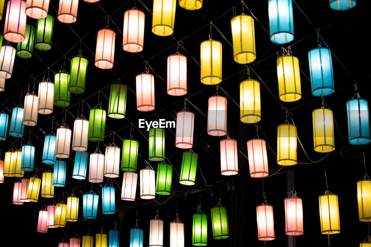 close-up of illuminated lanterns
