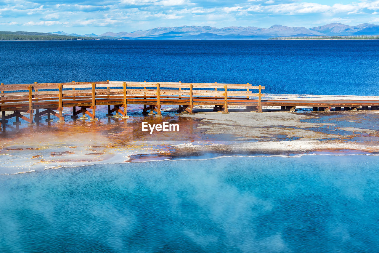 High angle view of pier on lake