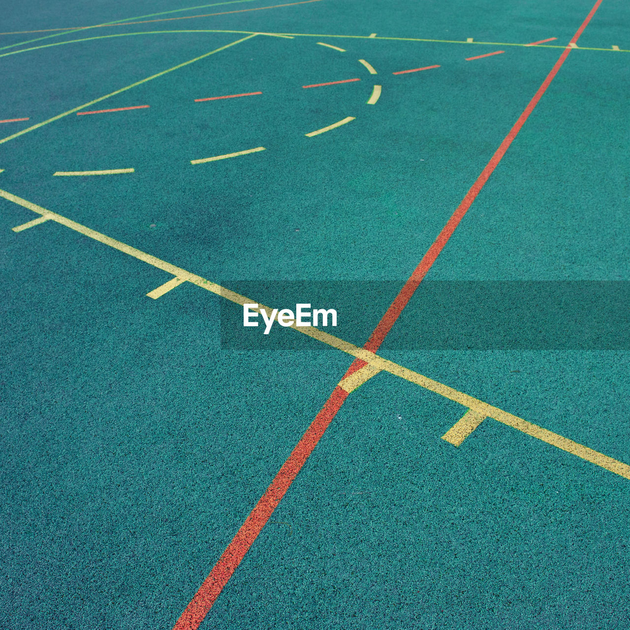 High angle view of markings on basketball turf