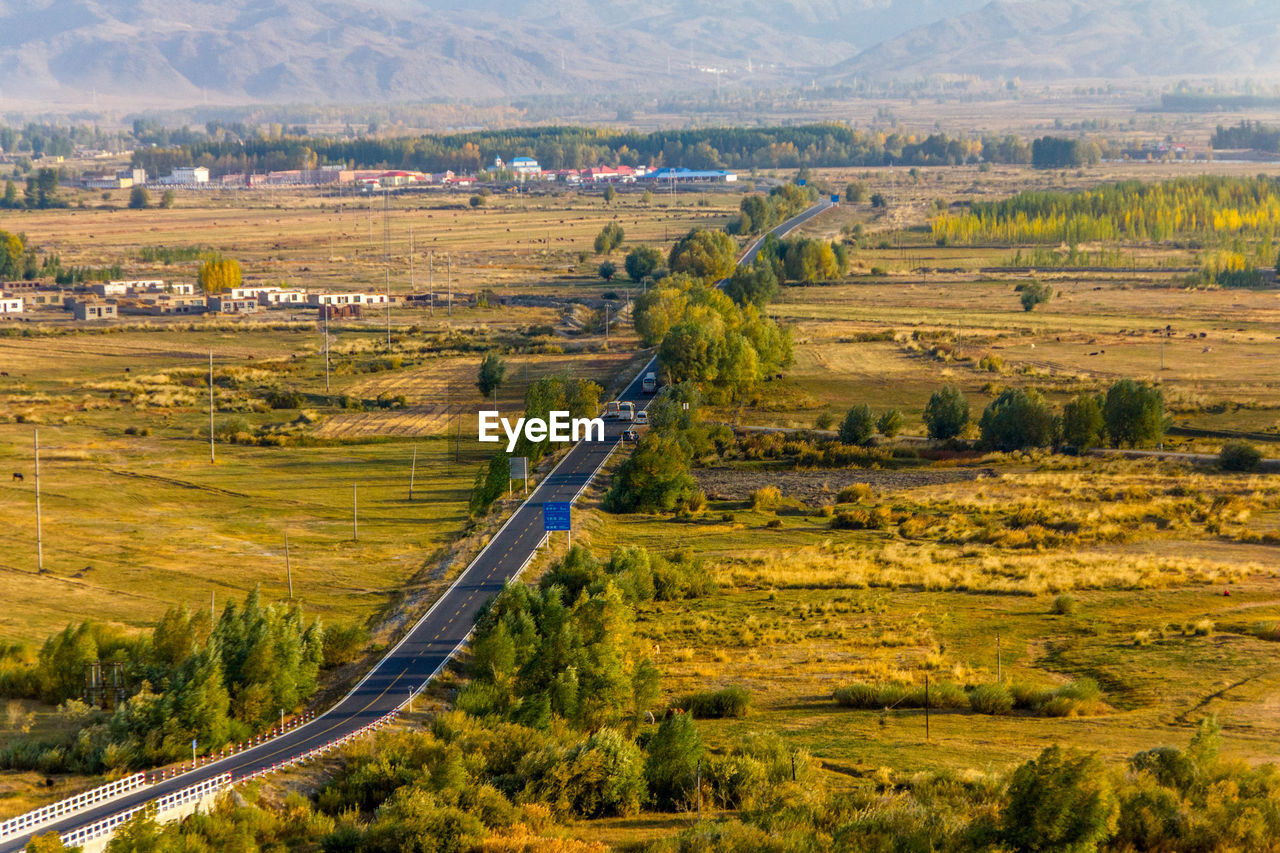 High angle view of road passing through landscape