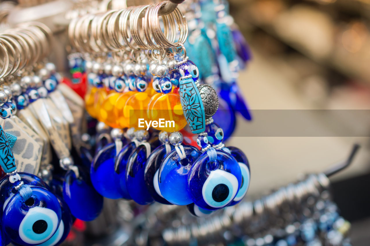 CLOSE-UP OF BLUE FOR SALE IN MARKET STALL