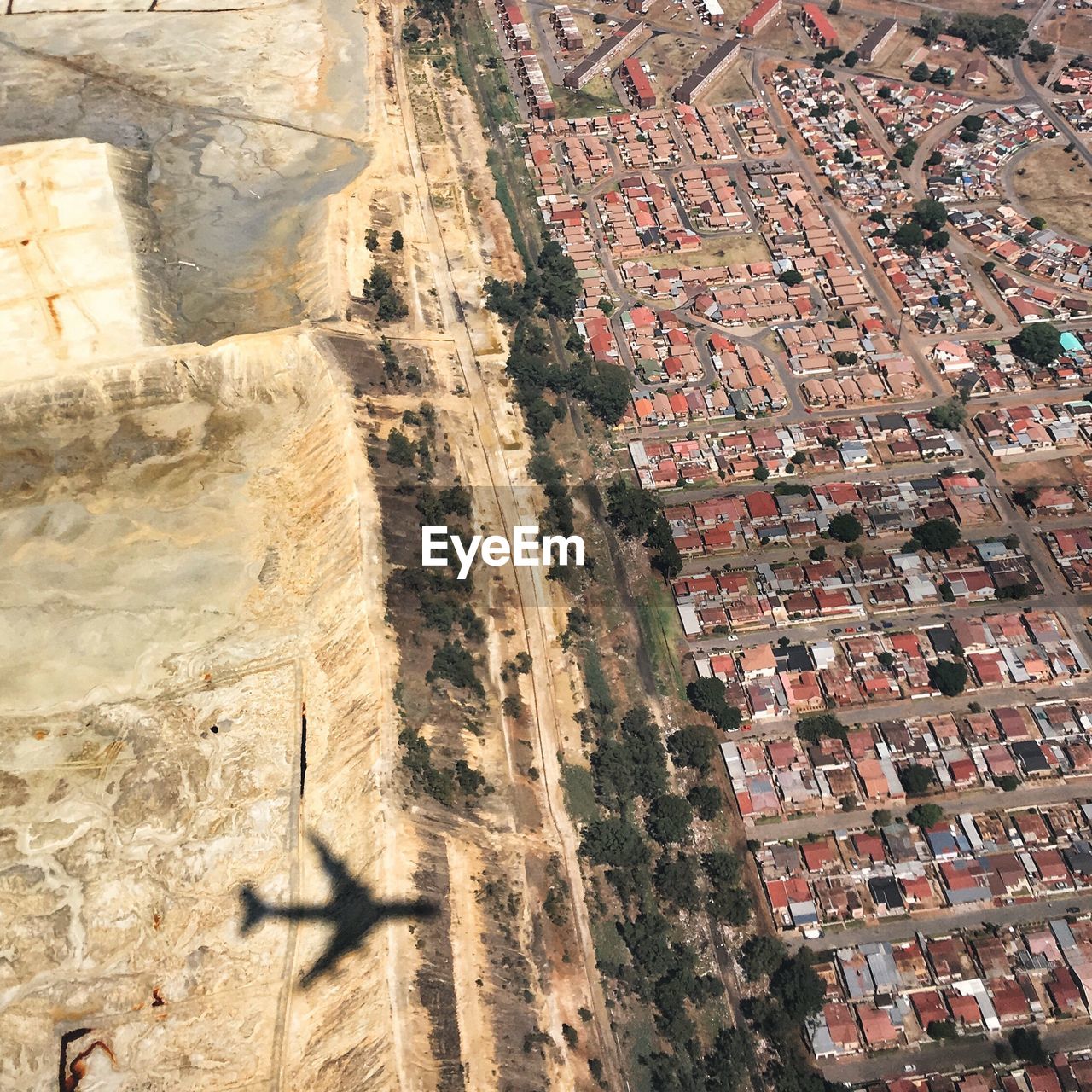 Aerial view of houses seen from airplane window