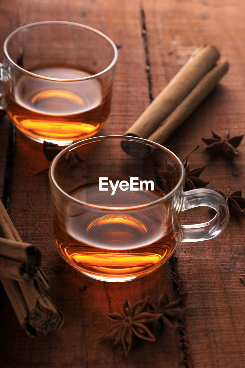 High angle view of tea on table