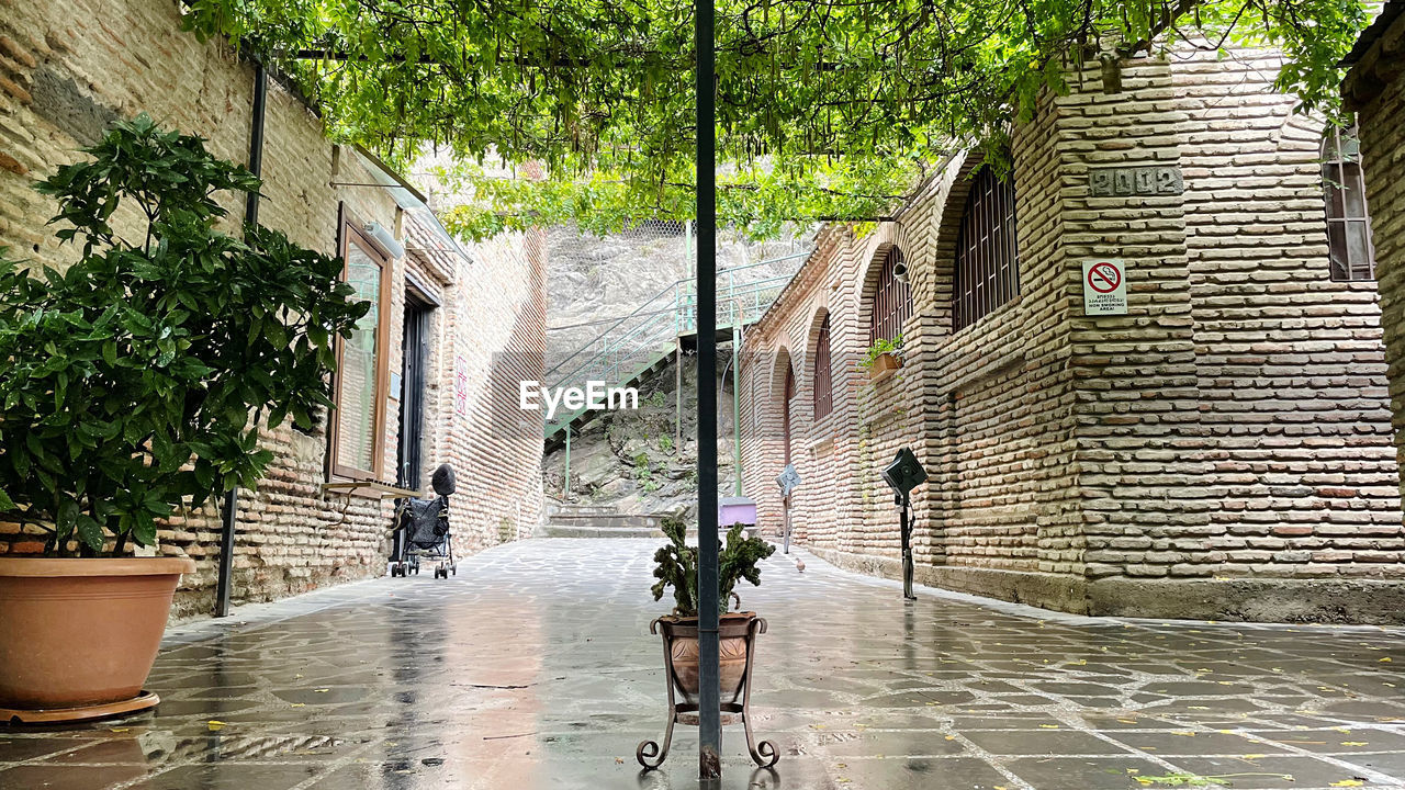 WET STREET AMIDST BUILDINGS