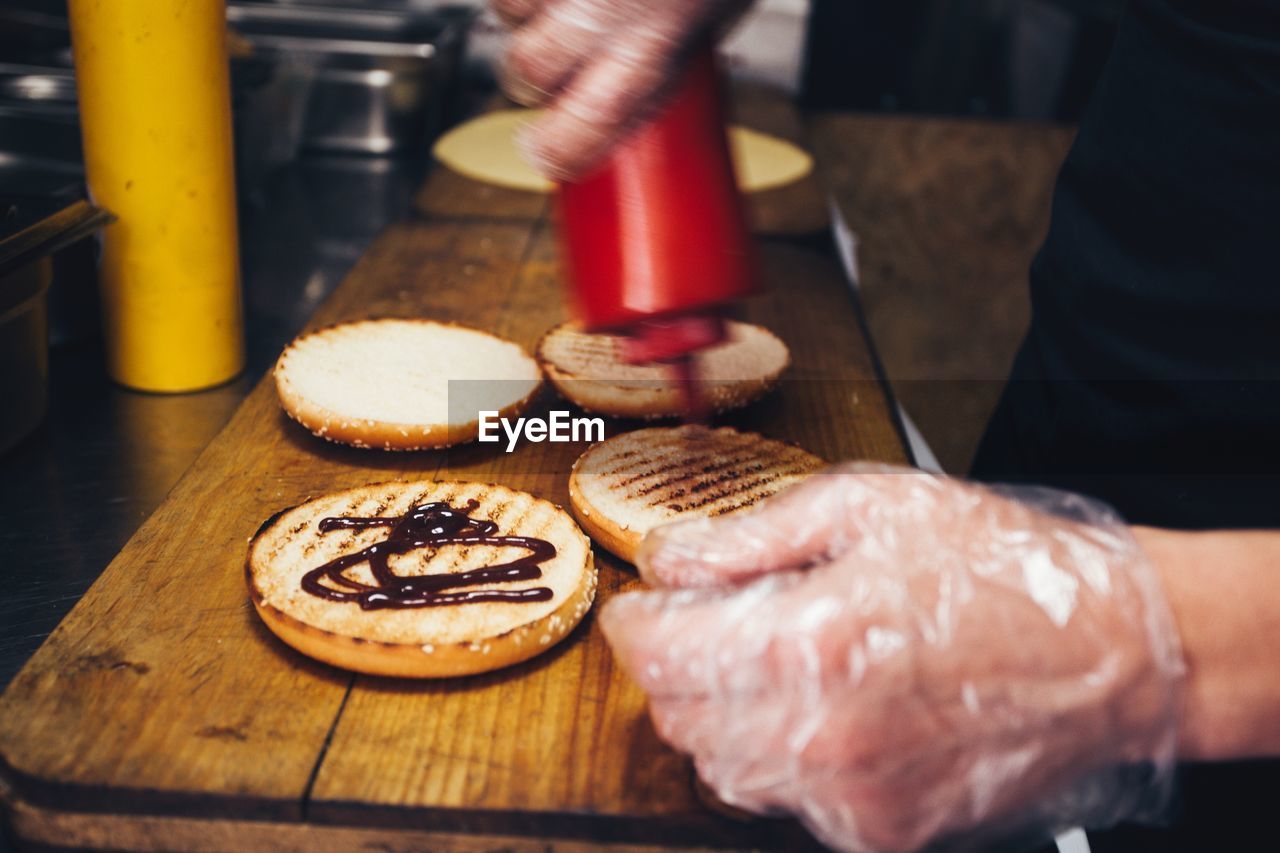 Close-up of preparing food on table