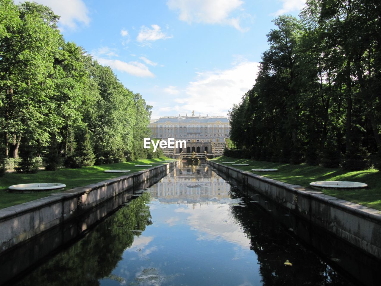 View of historic landmark reflect in water