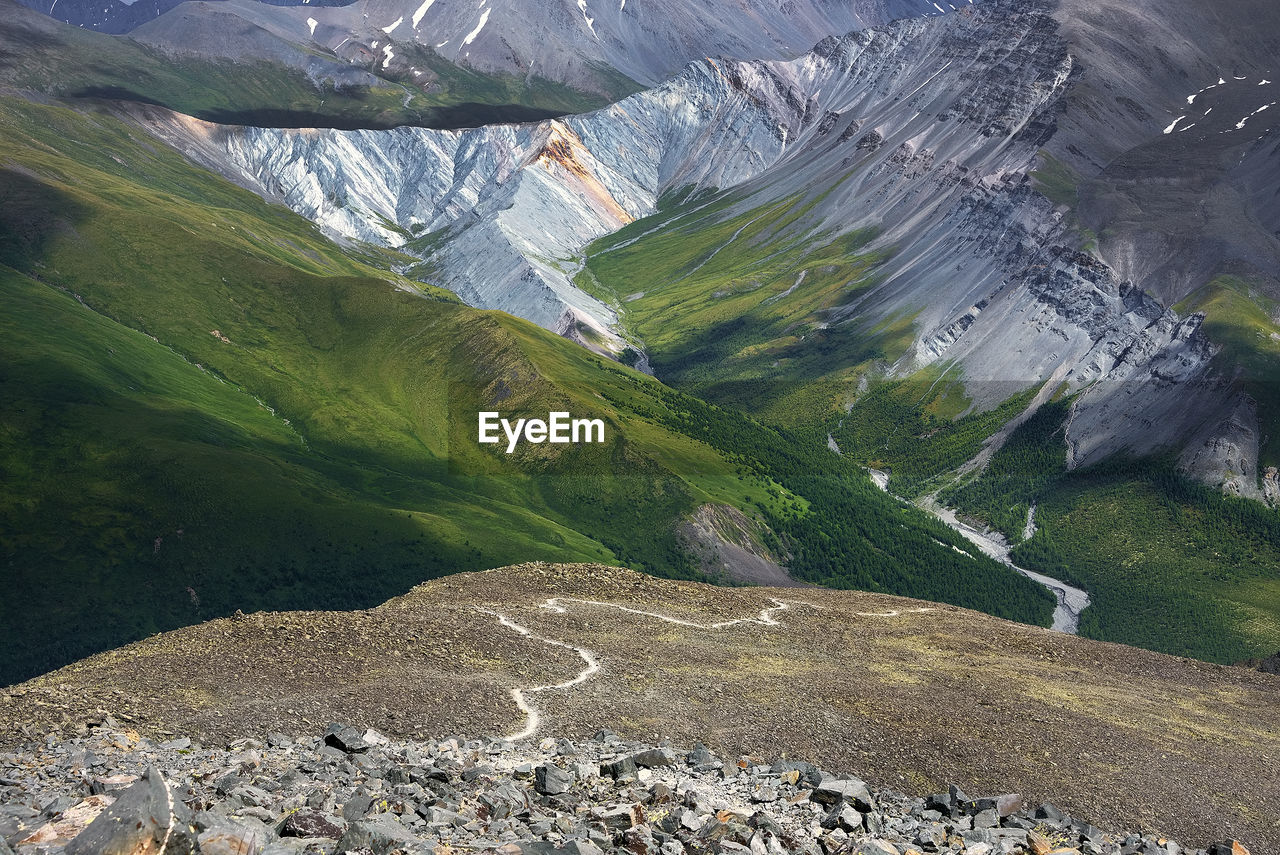 High angle view of altai mountains