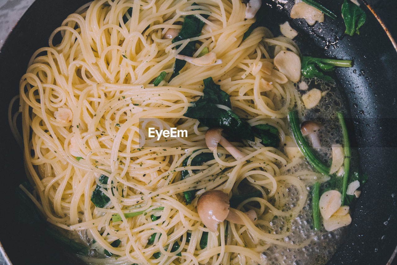 High angle view of noodles in plate