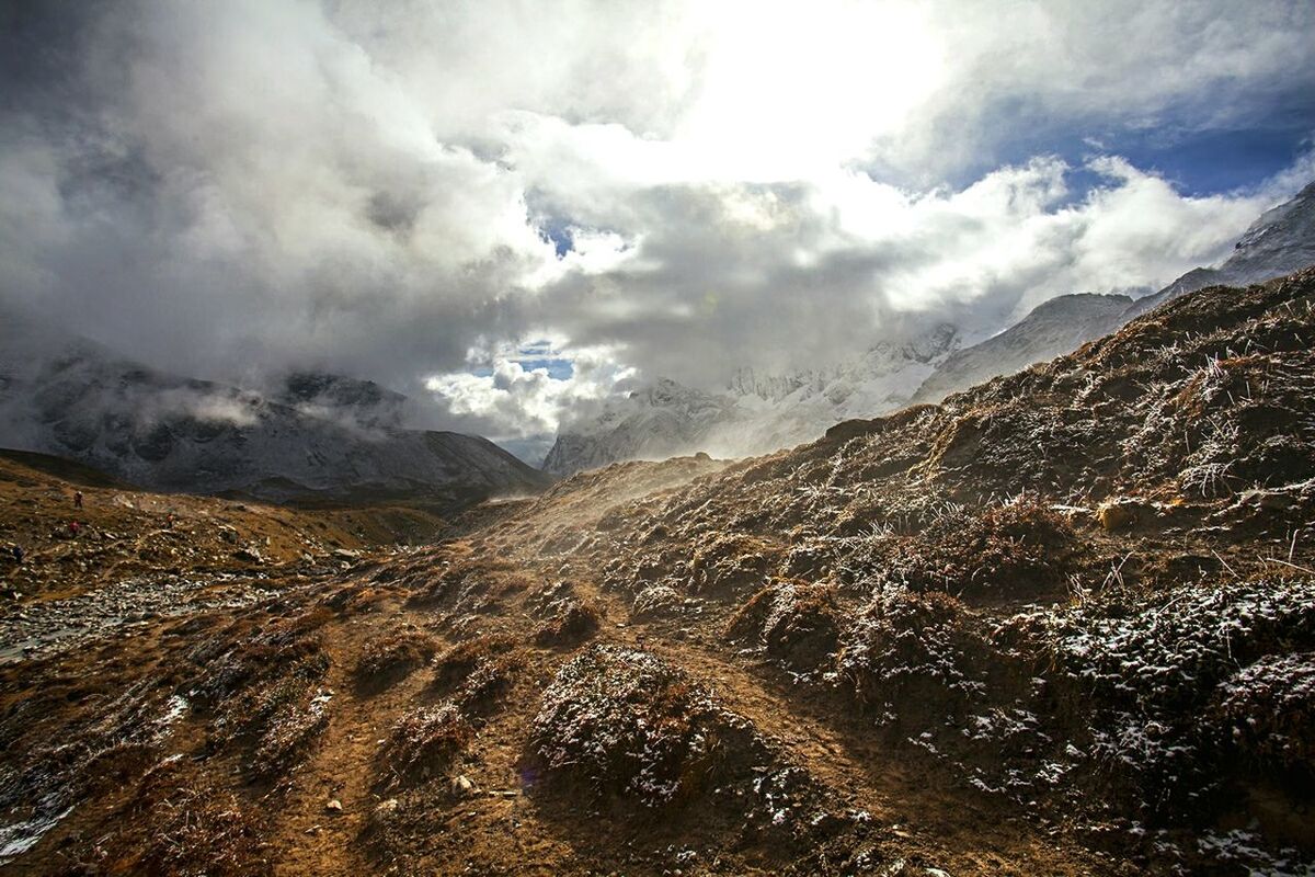 SCENIC VIEW OF MOUNTAINS AGAINST CLOUDY SKY