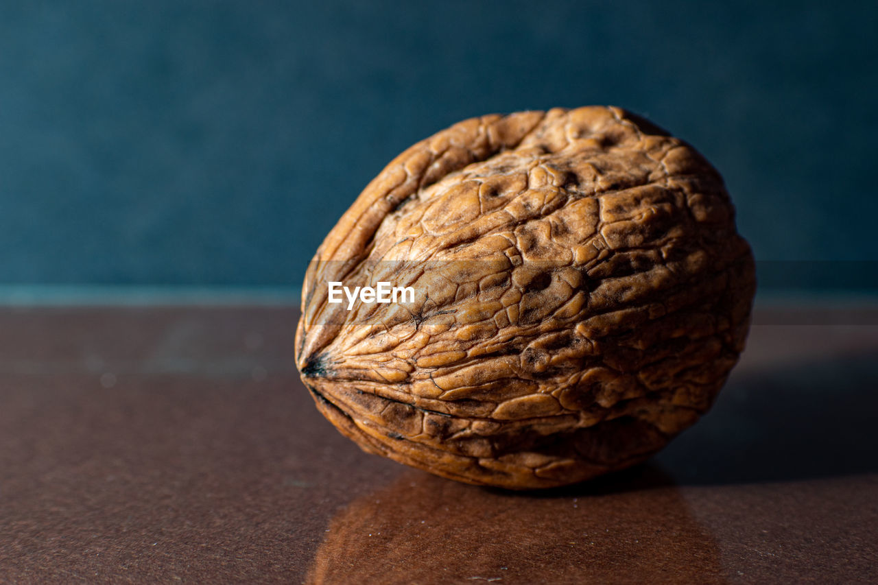 High angle view of walnut on table