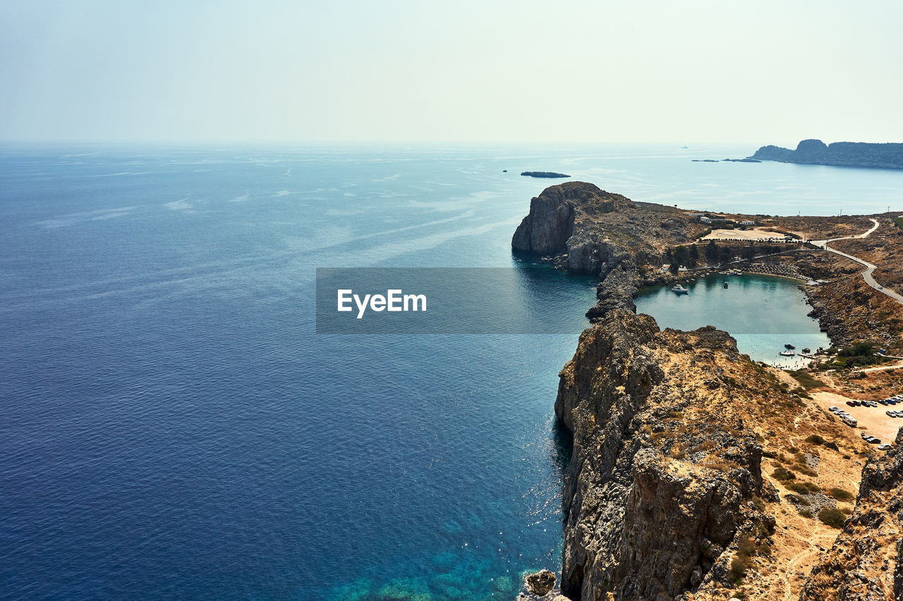 High angle view of sea against clear sky