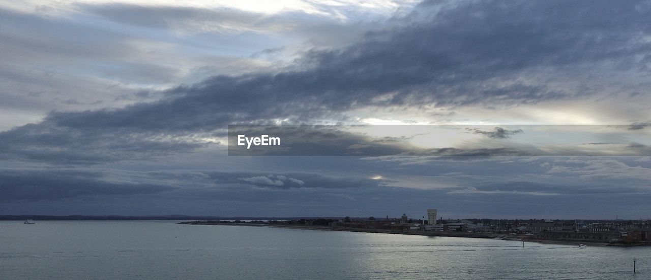 Scenic view of calm sea against cloudy sky