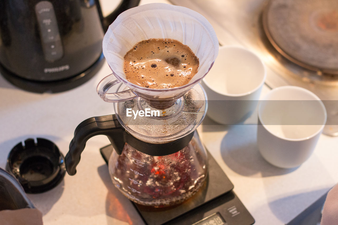 High angle view of filter coffee maker