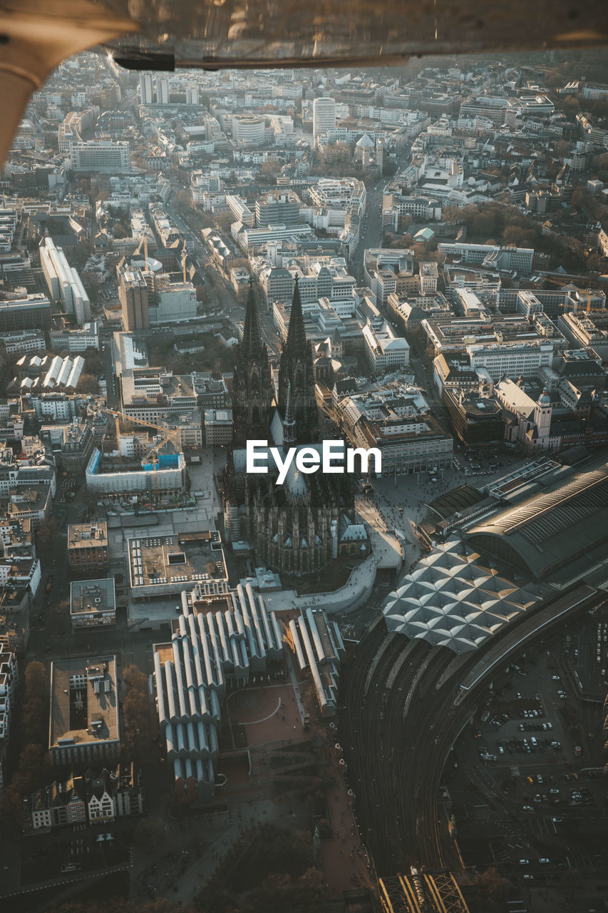 High angle view of buildings in city