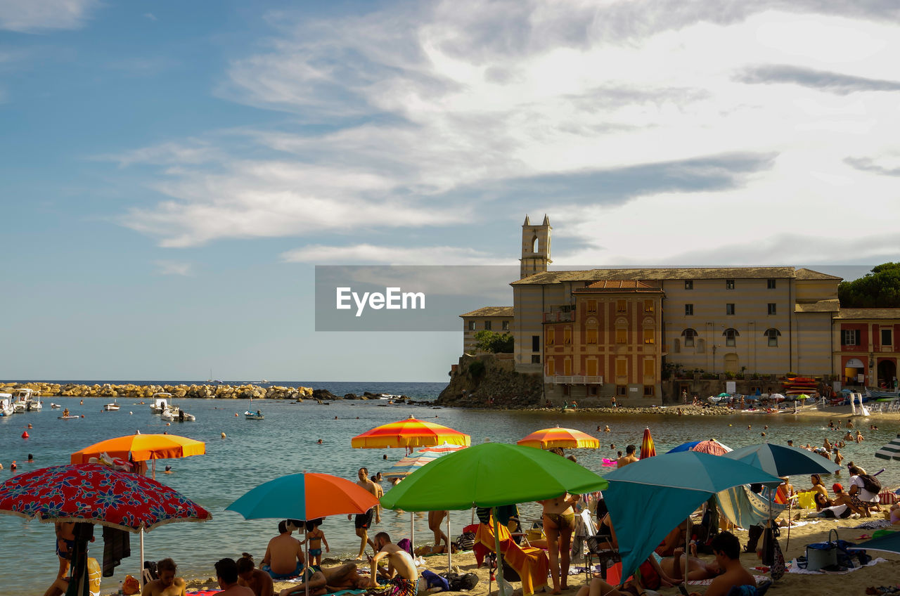 Scenic view of beach against sky in sestri levante italy