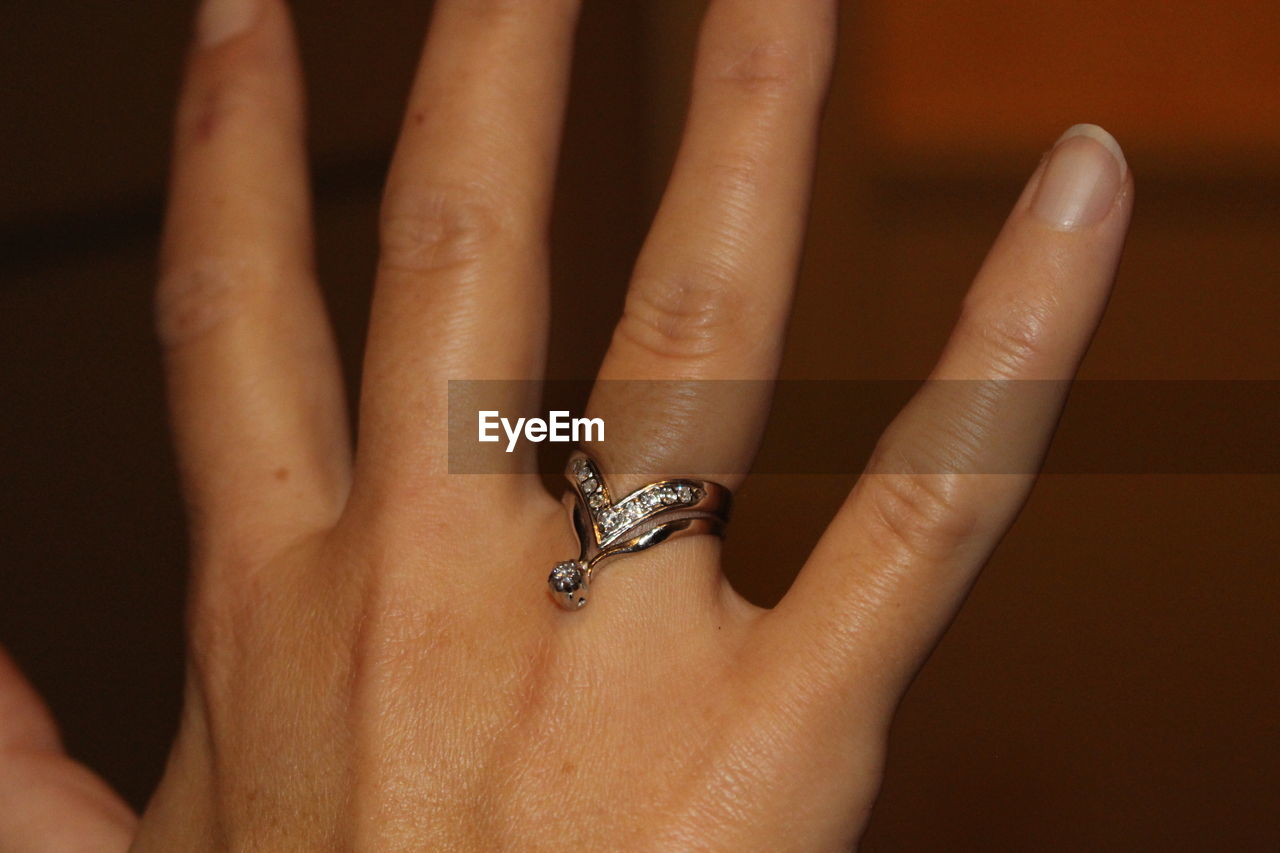 Cropped hand of woman wearing ring