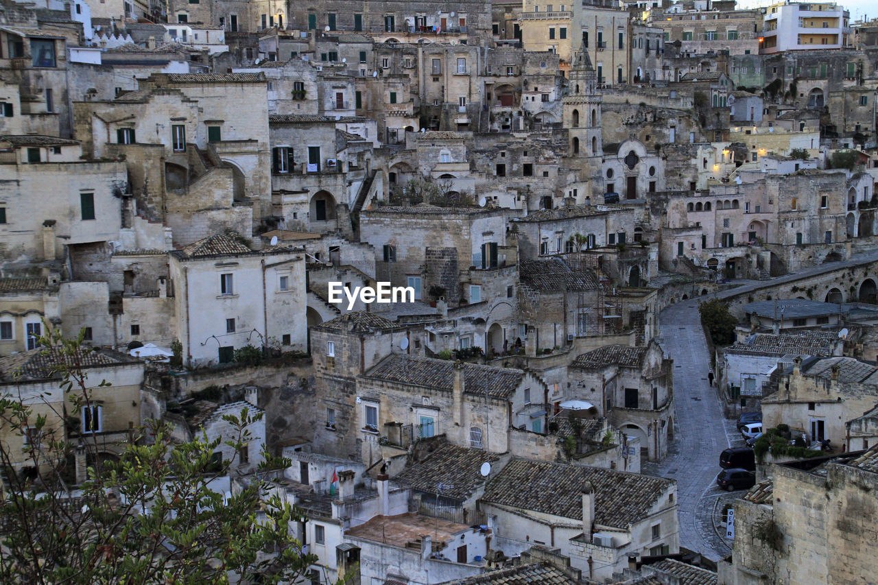 High angle view of buildings in city