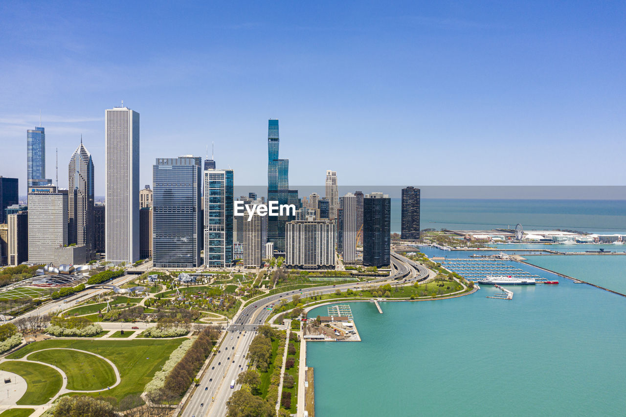 Aerial view of buildings in city