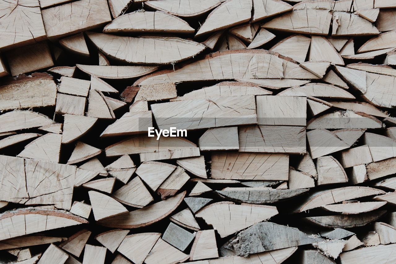 Full frame shot of stacked logs