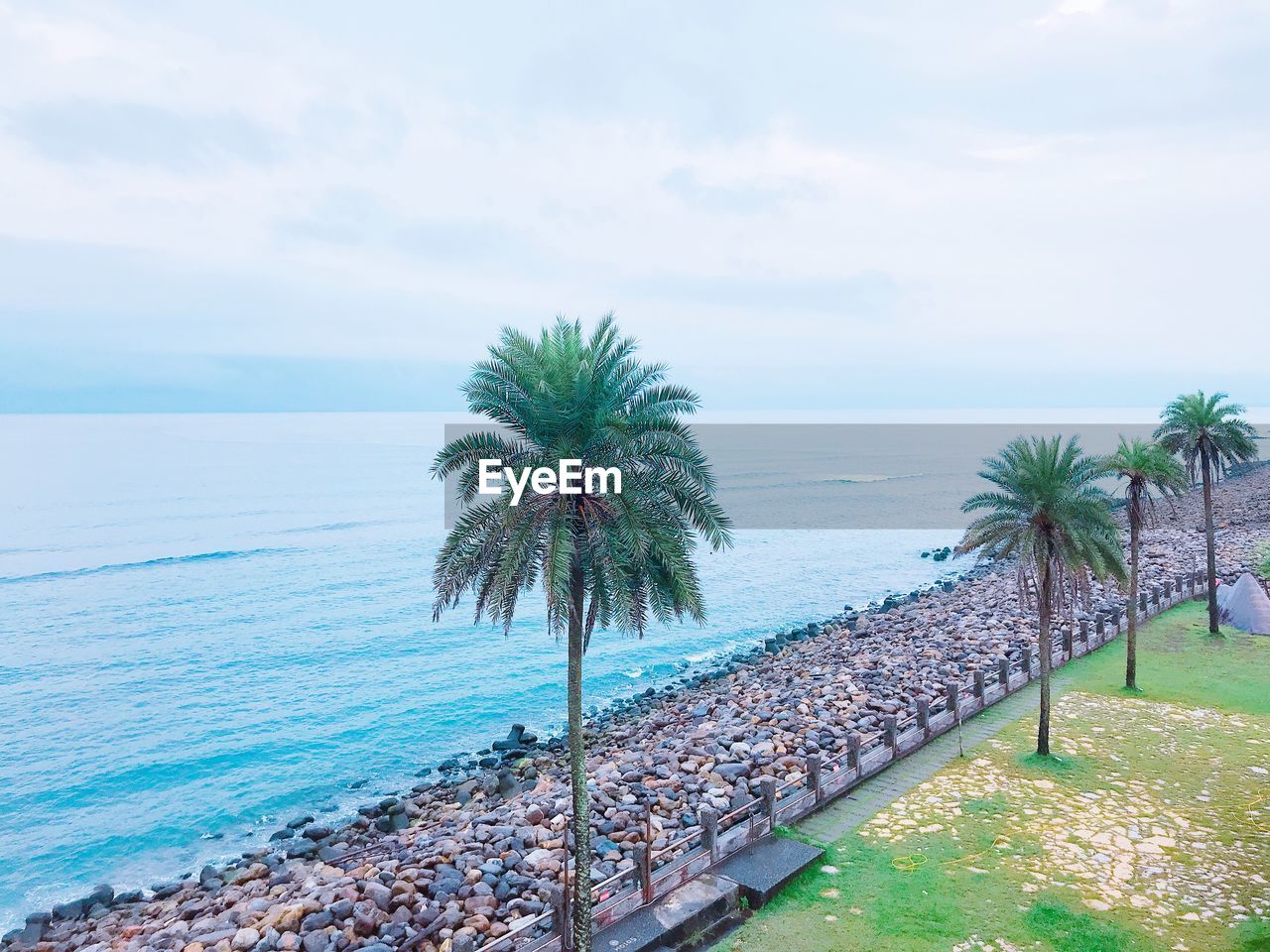 PALM TREES BY SWIMMING POOL AGAINST SKY