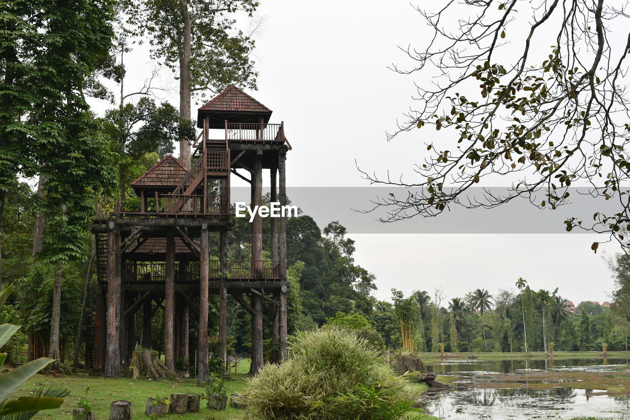 Wooden lookout tower located at shah alam botanical garden malaysia