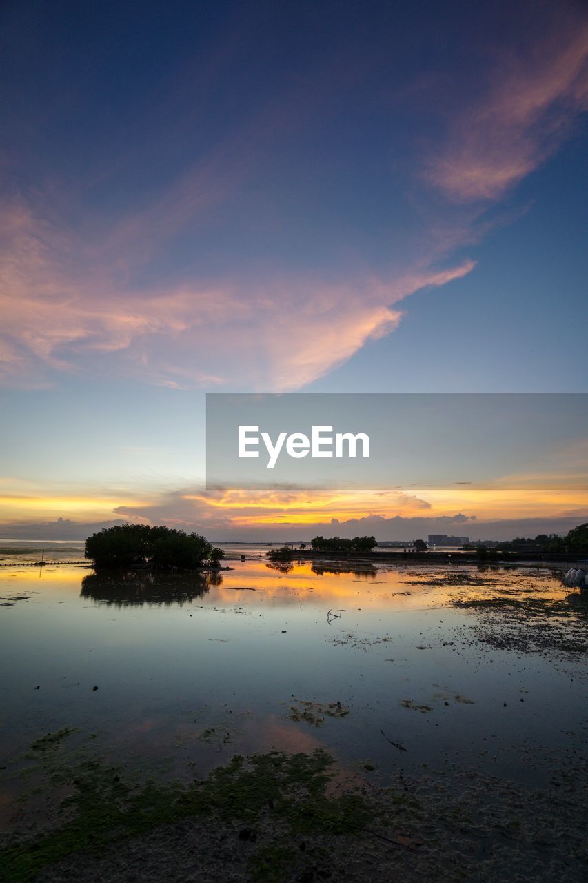 Scenic view of lake against sky during sunset